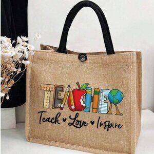 Teacher Bag Teach Love Inspire Canvas Double Handle NWT